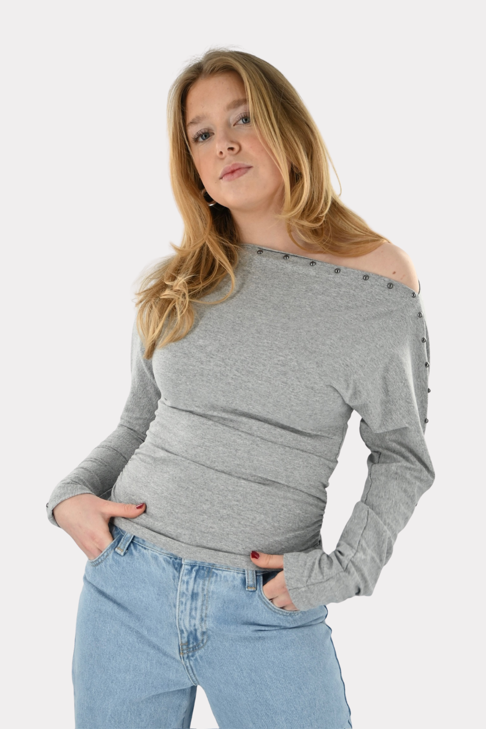 Studded longsleeve shirt - grijs - Fashiontiger 2