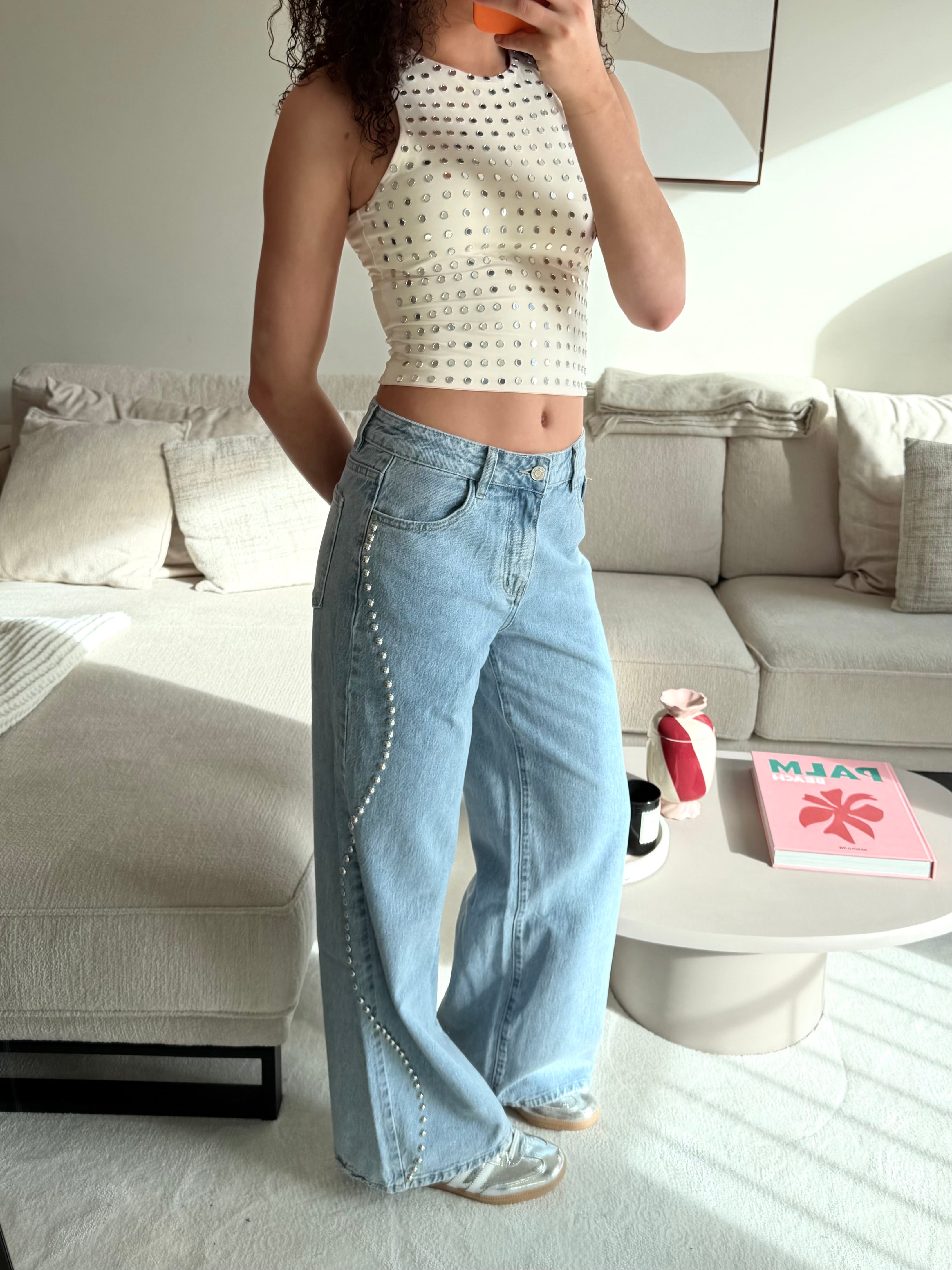 Studded shine top - wit - Fashiontiger 4