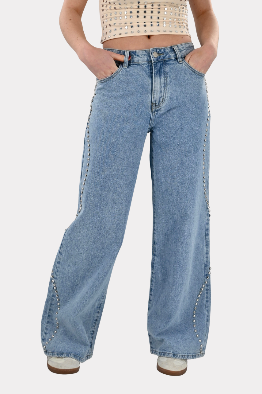 Studded wave jeans - blauw  - Fashiontiger 4