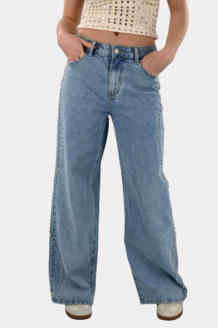 Studded wave jeans - blauw  - Fashiontiger 5