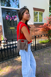 Suede fringe bag - taupe - Fashiontiger 1