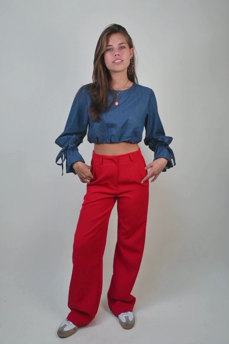 Load video: &lt;tc&gt;Straight leg pantalon - red&lt;/tc&gt;