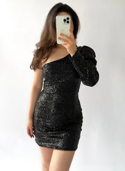 One shoulder sequin dress - black